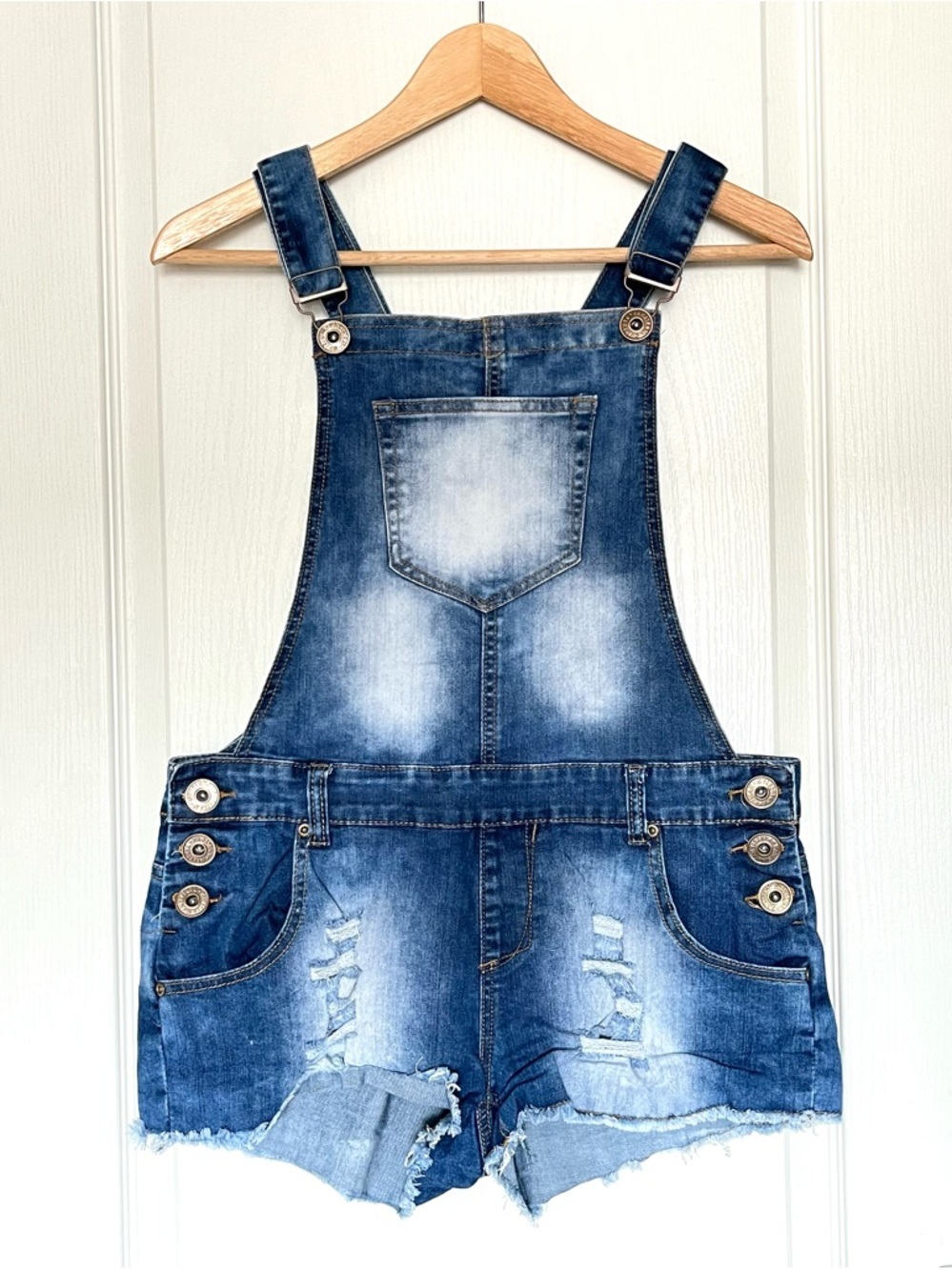 Parisian Collection Luxury Line Distressed Denim Dungaree  Overalls Size 9 Y2K